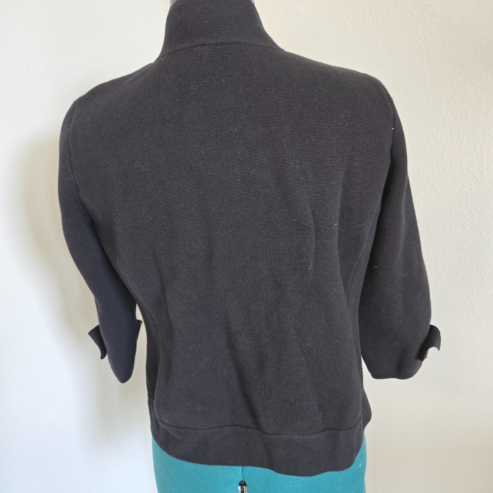 Talbots Sweater Blazer Women Large Black Double Breasted Cropped Knit 3/4 Sleeve - Picture 6 of 11